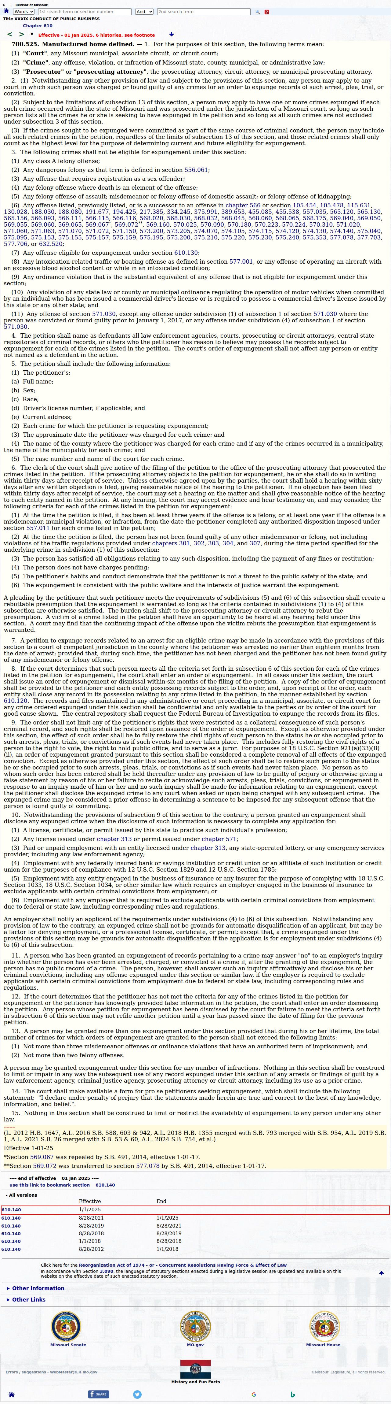 Dade County criminal docket reference to an expungement petition statute
