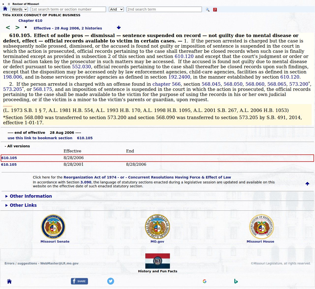 Dade County South Greenfield restricted court record statute reference